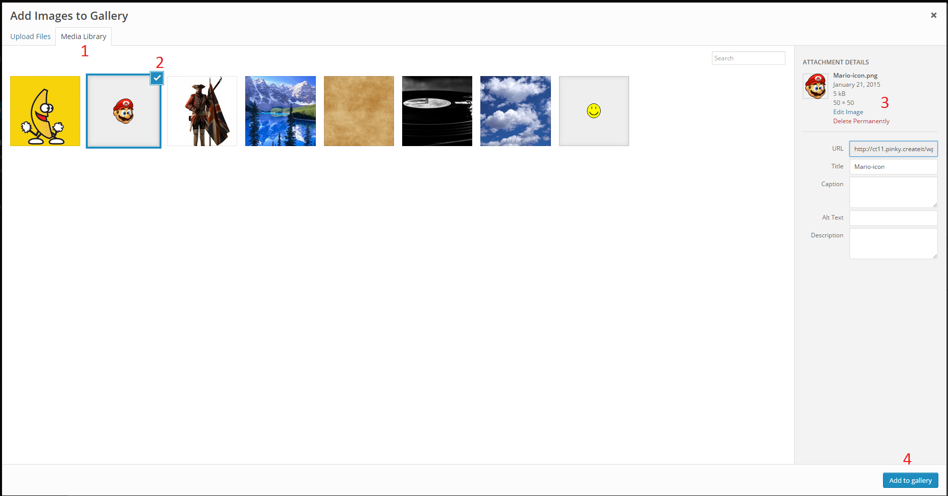 Select images from Media Library