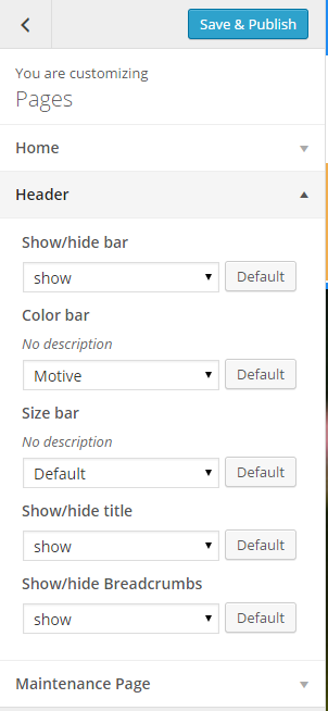 Pages general options