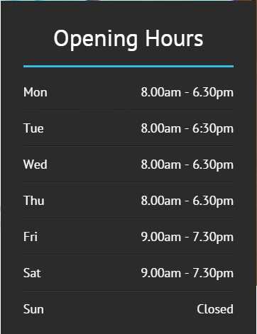Opening Hours table