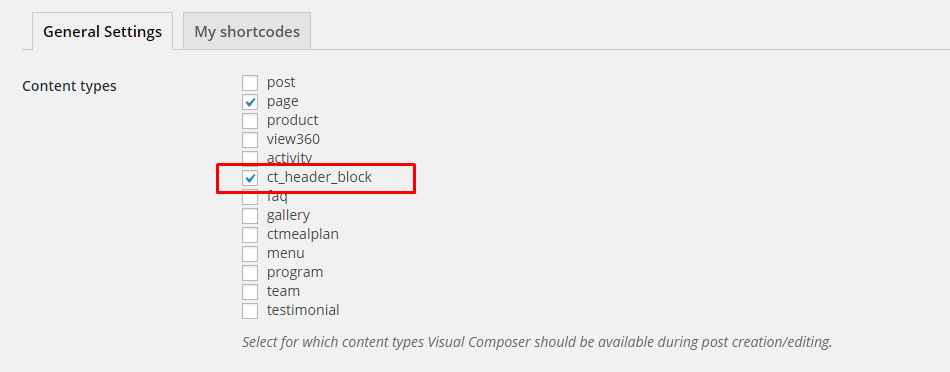 Visual Composer settings