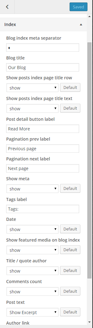 Blog index page settings