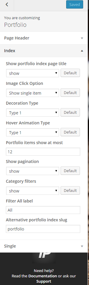 Portfolio Index settings
