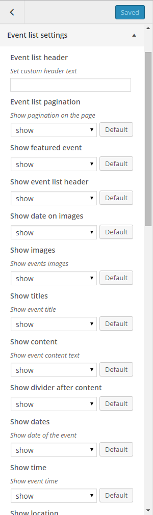Events list settings
