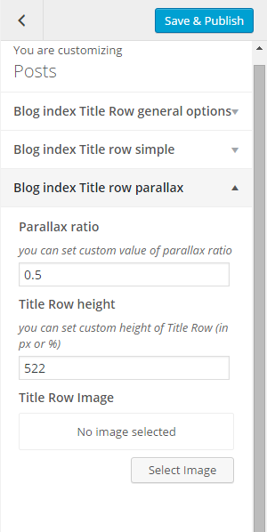 Pages blog index title row parallax options