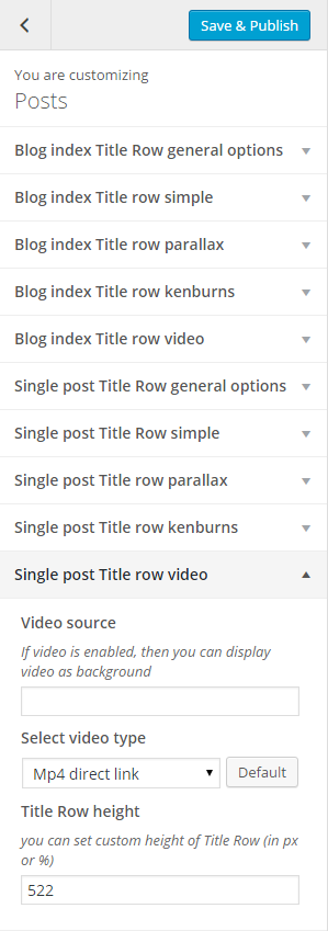Single post title row video options